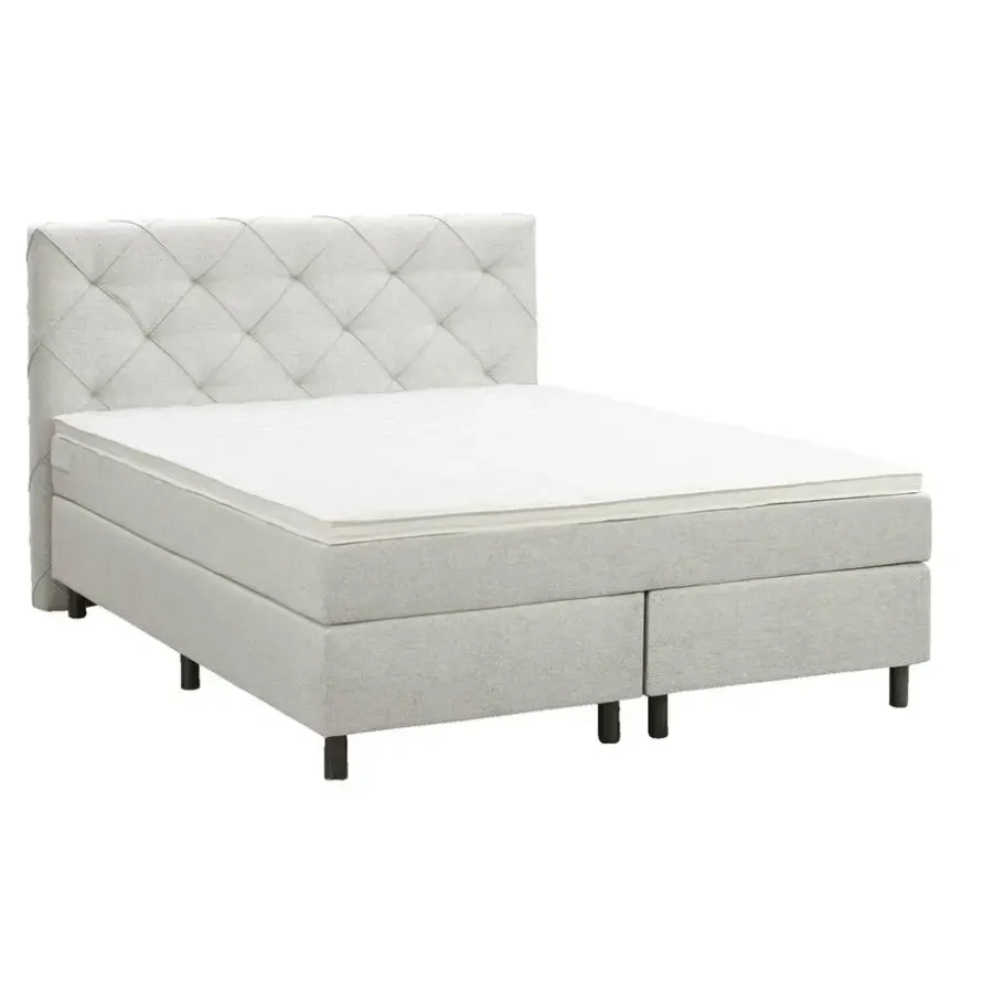 2-Persoons Boxsprings-Leen Bakker Boxspring Liv geruit - ecru - 140x200 cm - ronde poot