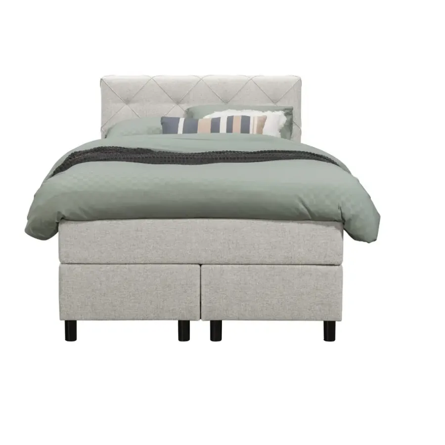 Leen Bakker Boxspring Liv geruit - ecru - 120x200 cm - ronde poot