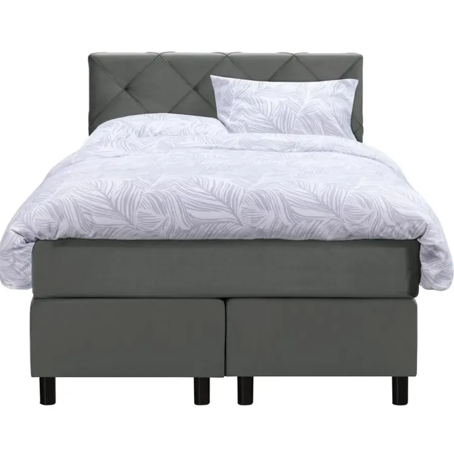Leen Bakker Boxspring Liv geruit - grijs - 120x200 cm - ronde poot