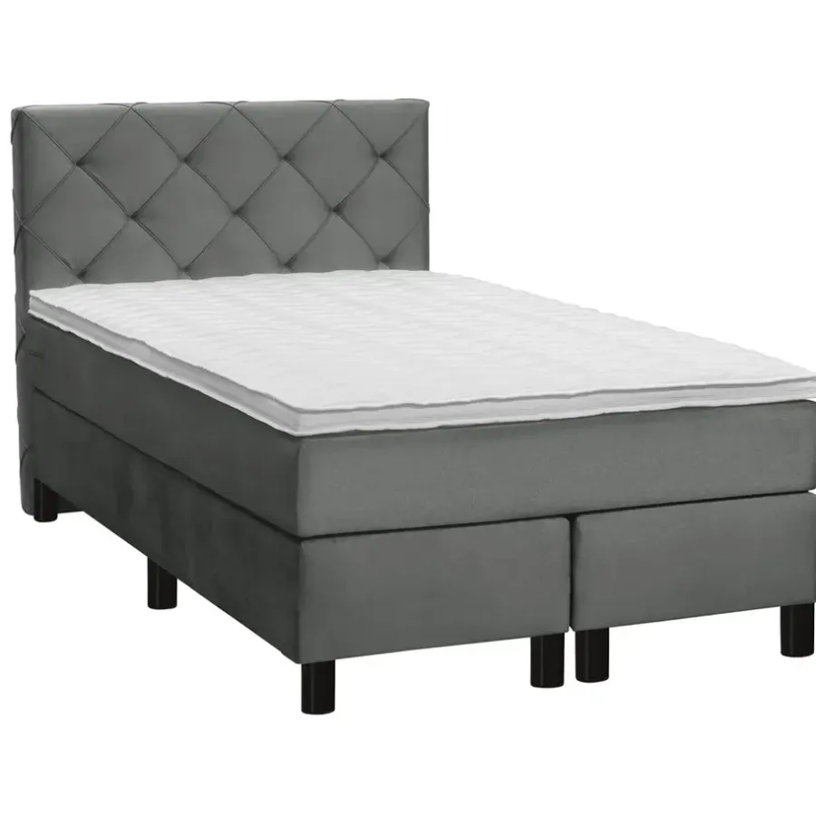 Leen Bakker Boxspring Liv geruit - grijs - 120x200 cm - ronde poot
