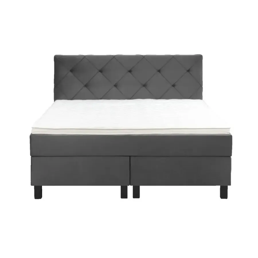 Leen Bakker Boxspring Liv geruit - grijs - 140x200 cm - vierkante poot