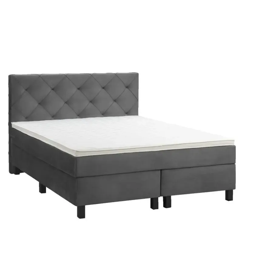 Leen Bakker Boxspring Liv geruit - grijs - 140x200 cm - vierkante poot