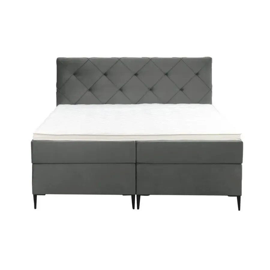2-Persoons Boxsprings-Leen Bakker Boxspring Liv geruit - grijs - 160x200 cm - slanke poot