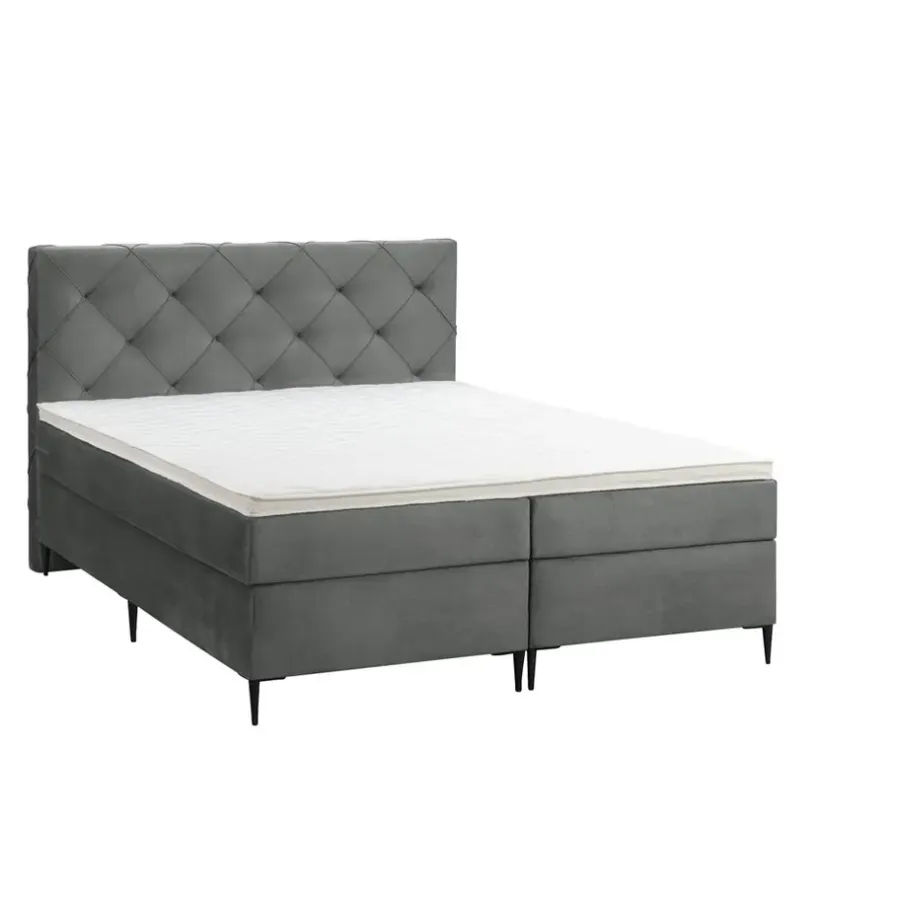 2-Persoons Boxsprings-Leen Bakker Boxspring Liv geruit - grijs - 160x200 cm - slanke poot