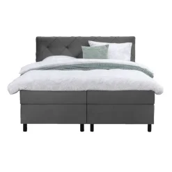 2-Persoons Boxsprings-Leen Bakker Boxspring Liv geruit - grijs - 180x200 cm - ronde poot