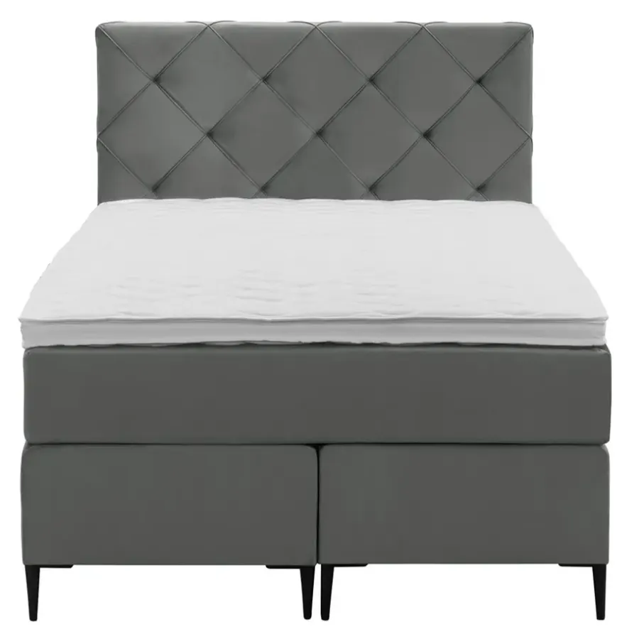 1-Persoons Boxsprings-Leen Bakker Boxspring Liv geruit - grijs - 120x200 cm - slanke poot