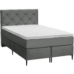 1-Persoons Boxsprings-Leen Bakker Boxspring Liv geruit - grijs - 120x200 cm - slanke poot