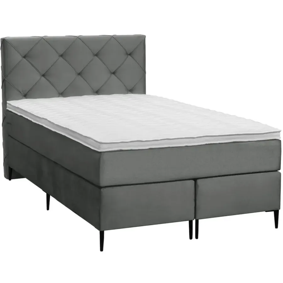 1-Persoons Boxsprings-Leen Bakker Boxspring Liv geruit - grijs - 120x200 cm - slanke poot
