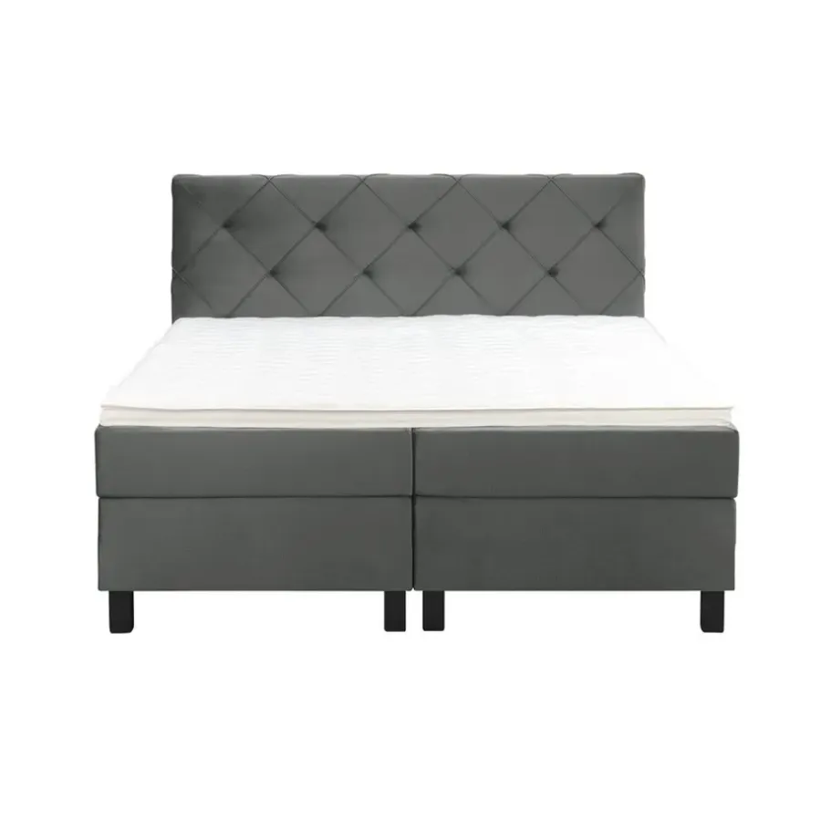 2-Persoons Boxsprings-Leen Bakker Boxspring Liv geruit - grijs - 160x200 cm - vierkante poot