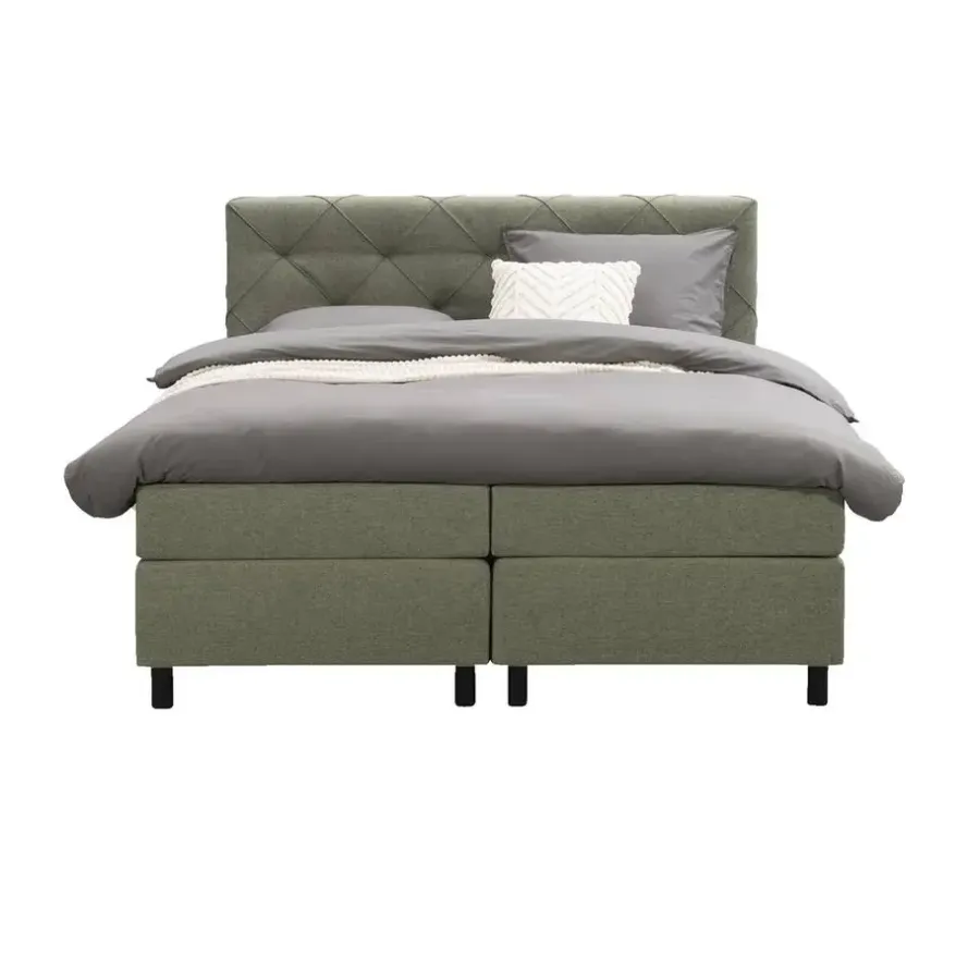 2-Persoons Boxsprings-Leen Bakker Boxspring Liv geruit - groen - 160x200 cm - ronde poot