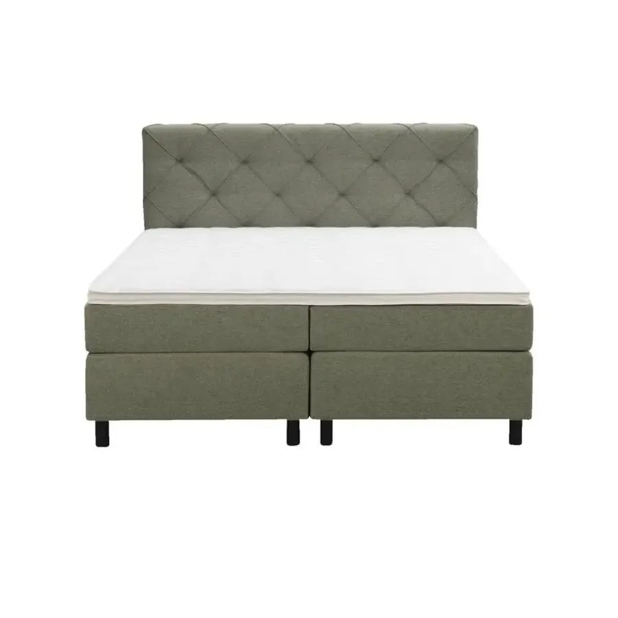 2-Persoons Boxsprings-Leen Bakker Boxspring Liv geruit - groen - 160x200 cm - ronde poot