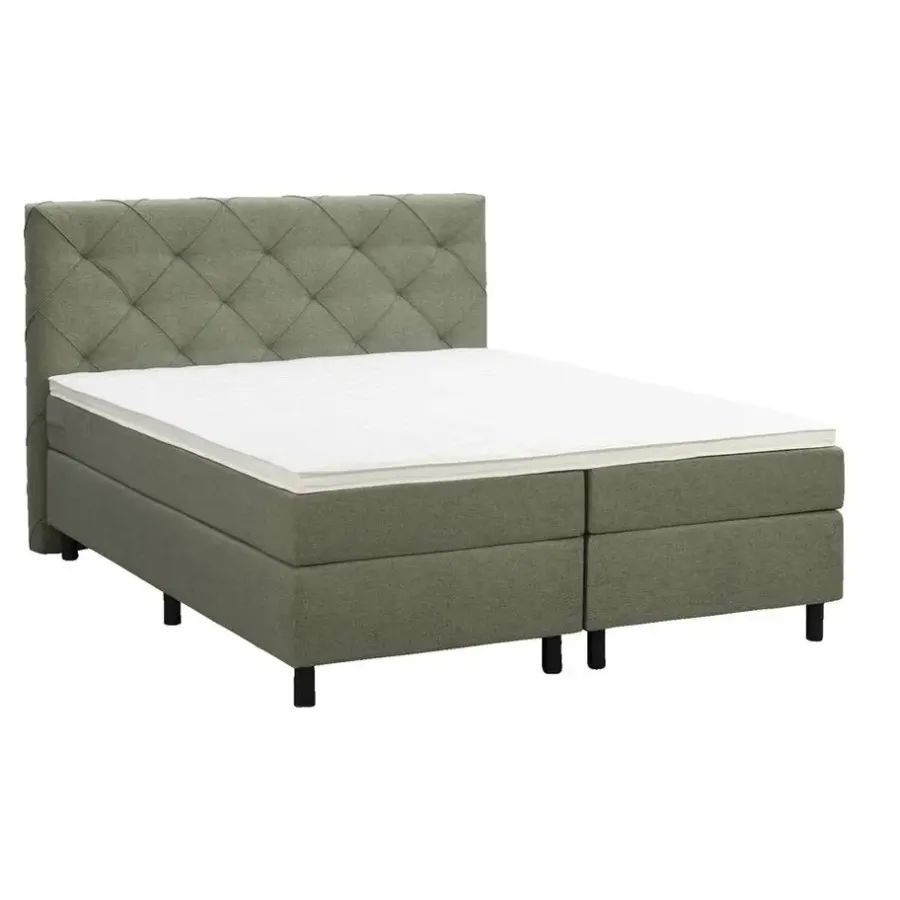 2-Persoons Boxsprings-Leen Bakker Boxspring Liv geruit - groen - 160x200 cm - ronde poot