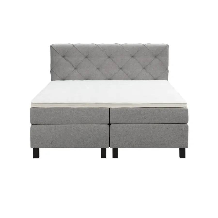 2-Persoons Boxsprings-Leen Bakker Boxspring Liv geruit - lichtgrijs - 160x200 cm - vierkante poot