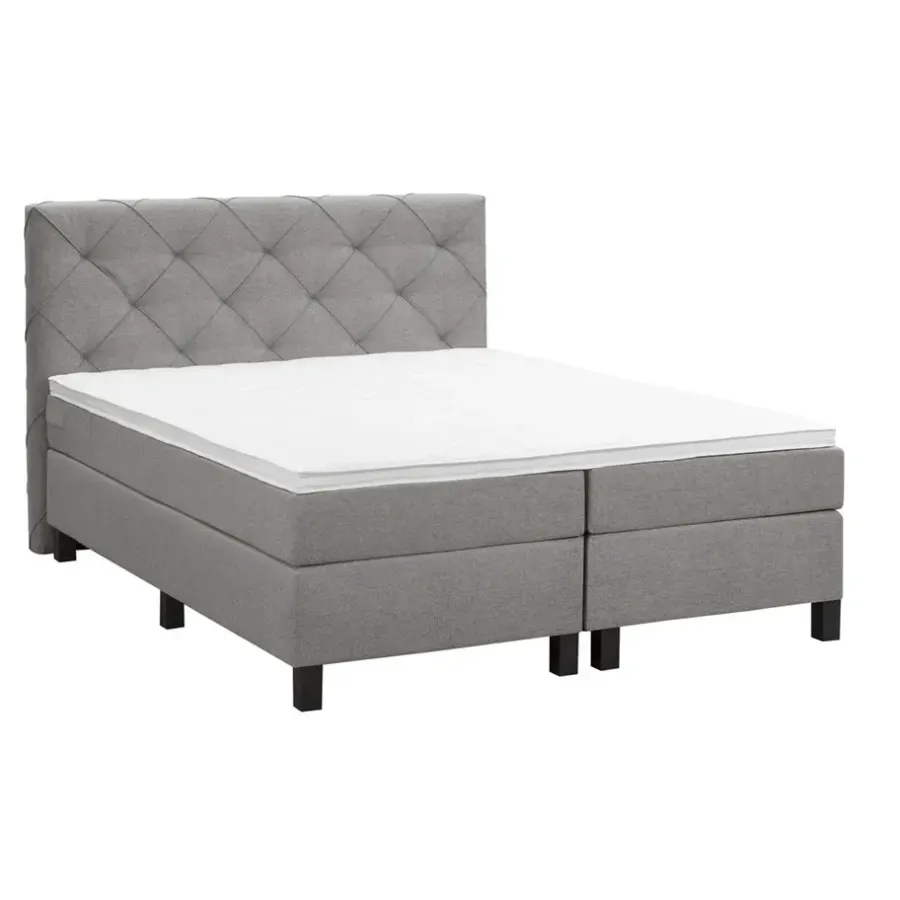 2-Persoons Boxsprings-Leen Bakker Boxspring Liv geruit - lichtgrijs - 160x200 cm - vierkante poot