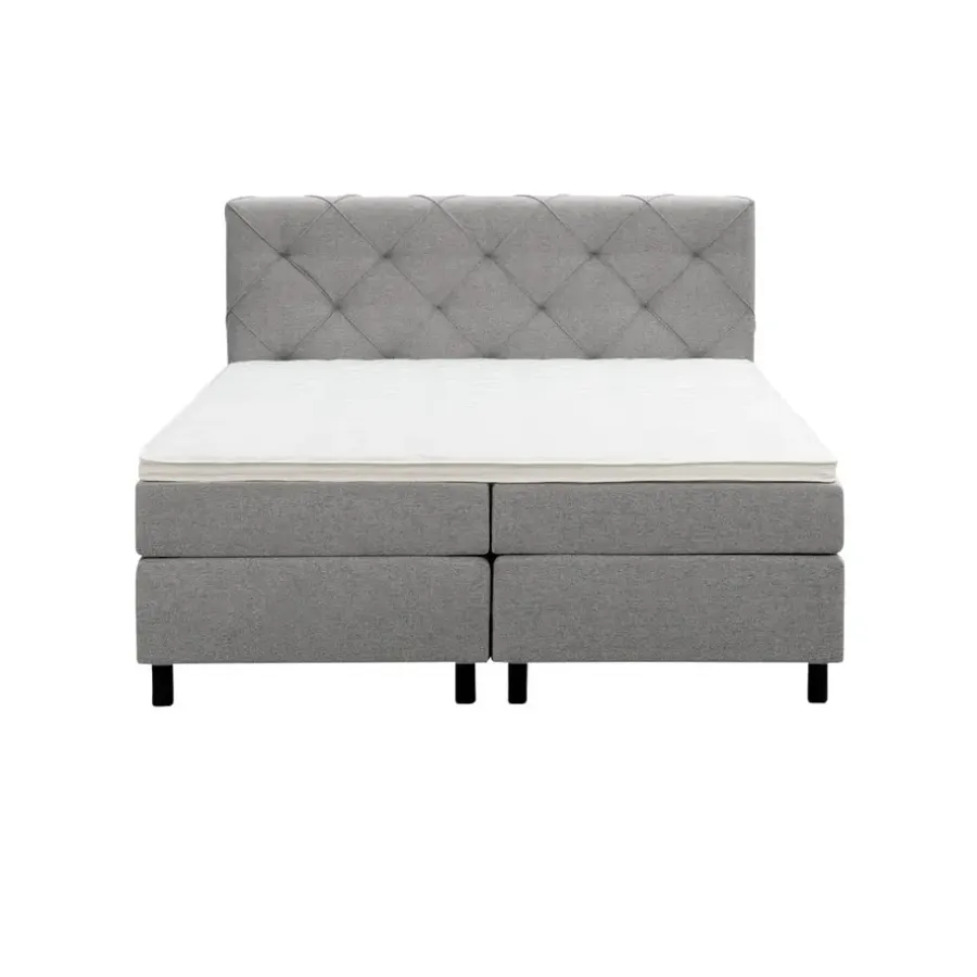 Leen Bakker Boxspring Liv geruit - lichtgrijs - 180x200 cm - ronde poot