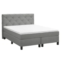 2-Persoons Boxsprings-Leen Bakker Boxspring Liv geruit - lichtgrijs - 140x200 cm - vierkante poot