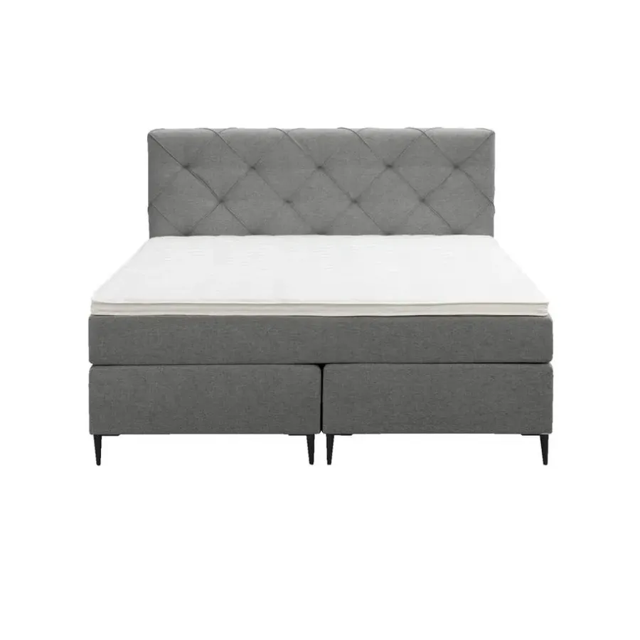 2-Persoons Boxsprings-Leen Bakker Boxspring Liv geruit - lichtgrijs - 140x200 cm - slanke poot