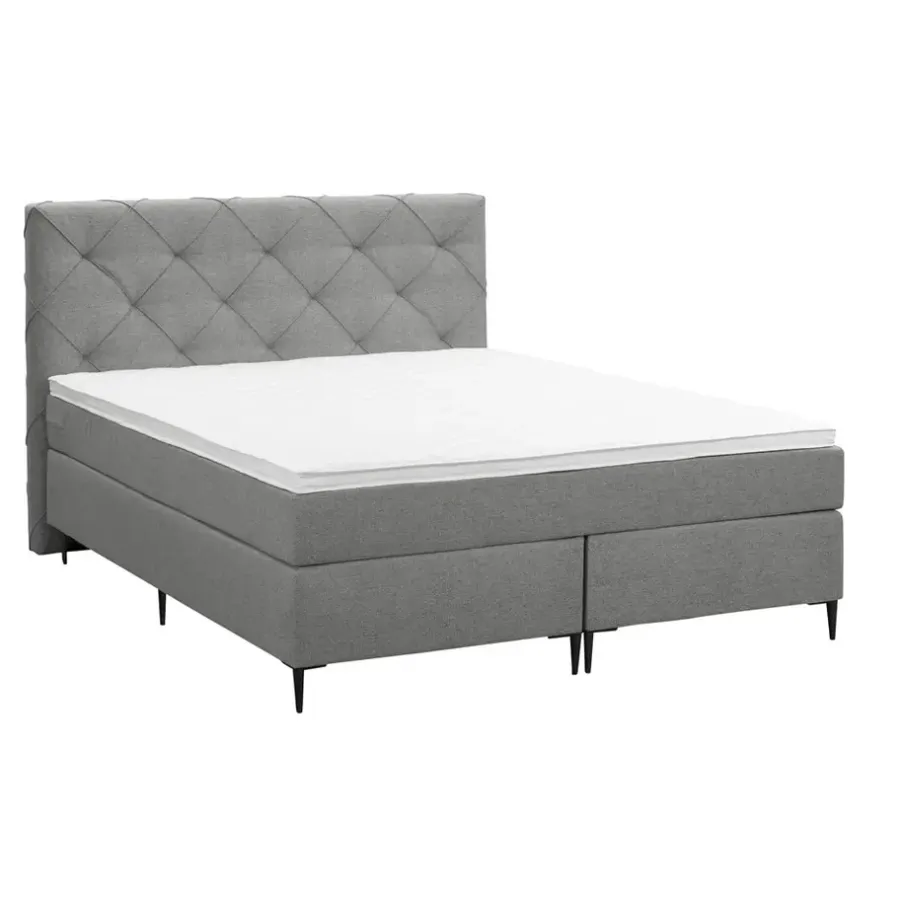 2-Persoons Boxsprings-Leen Bakker Boxspring Liv geruit - lichtgrijs - 140x200 cm - slanke poot
