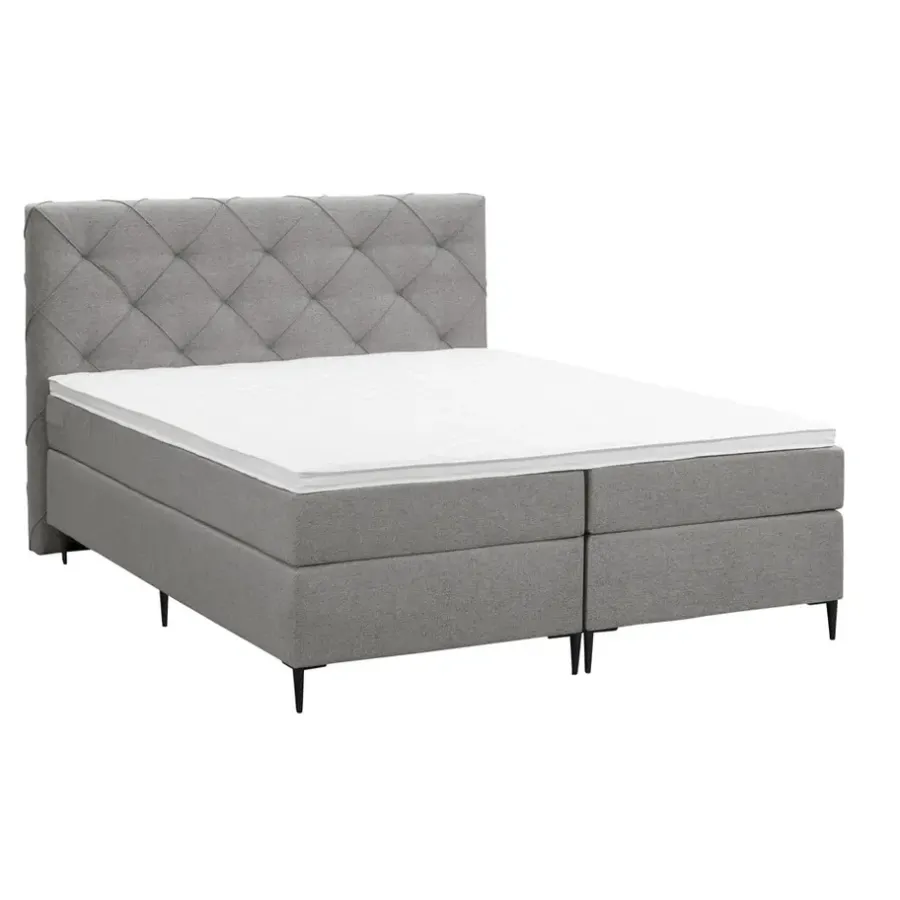 Leen Bakker Boxspring Liv geruit - lichtgrijs - 160x200 cm - slanke poot