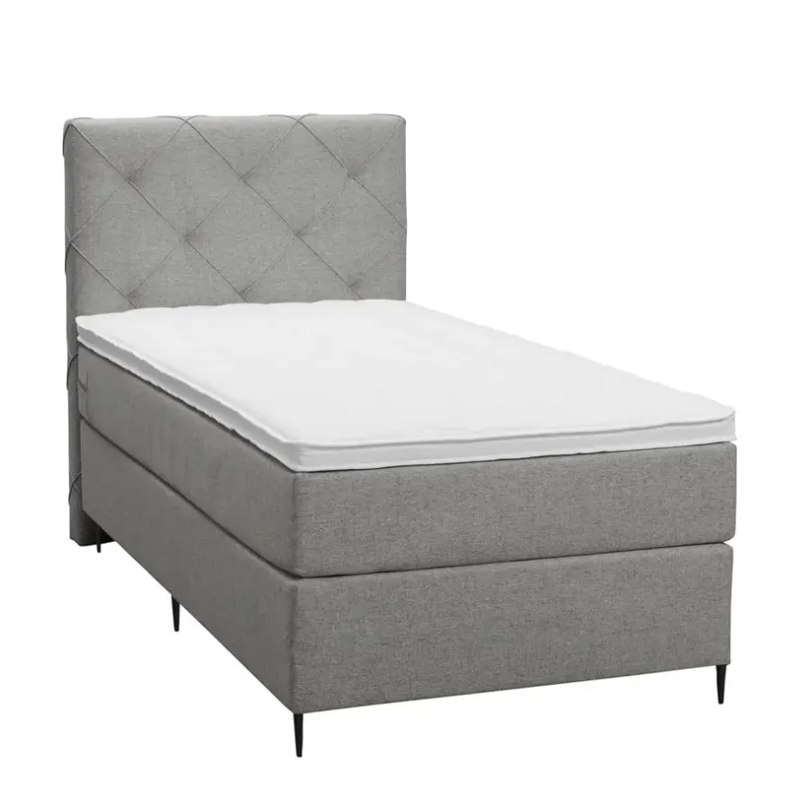 1-Persoons Boxsprings-Leen Bakker Boxspring Liv geruit - lichtgrijs - 90x200 cm - slanke poot