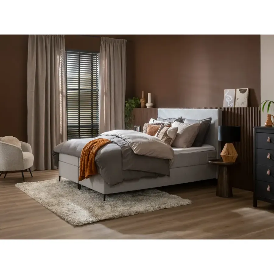 1-Persoons Boxsprings-Leen Bakker Boxspring met opbergruimte Liv egaal - lichtgrijs - 120x200 cm
