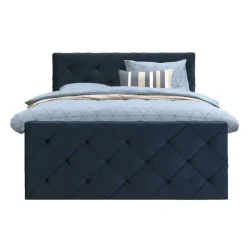 2-Persoons Boxsprings-Leen Bakker Boxspring met opbergruimte en voetbord Liv geruit - blauw - 180x200cm