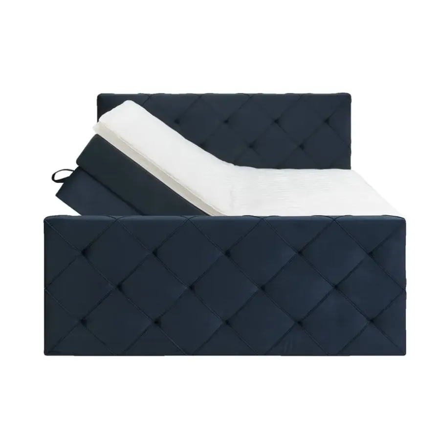 2-Persoons Boxsprings-Leen Bakker Boxspring met opbergruimte en voetbord Liv geruit - blauw - 180x200cm