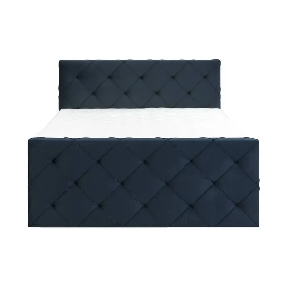2-Persoons Boxsprings-Leen Bakker Boxspring met opbergruimte en voetbord Liv geruit - blauw - 180x200cm