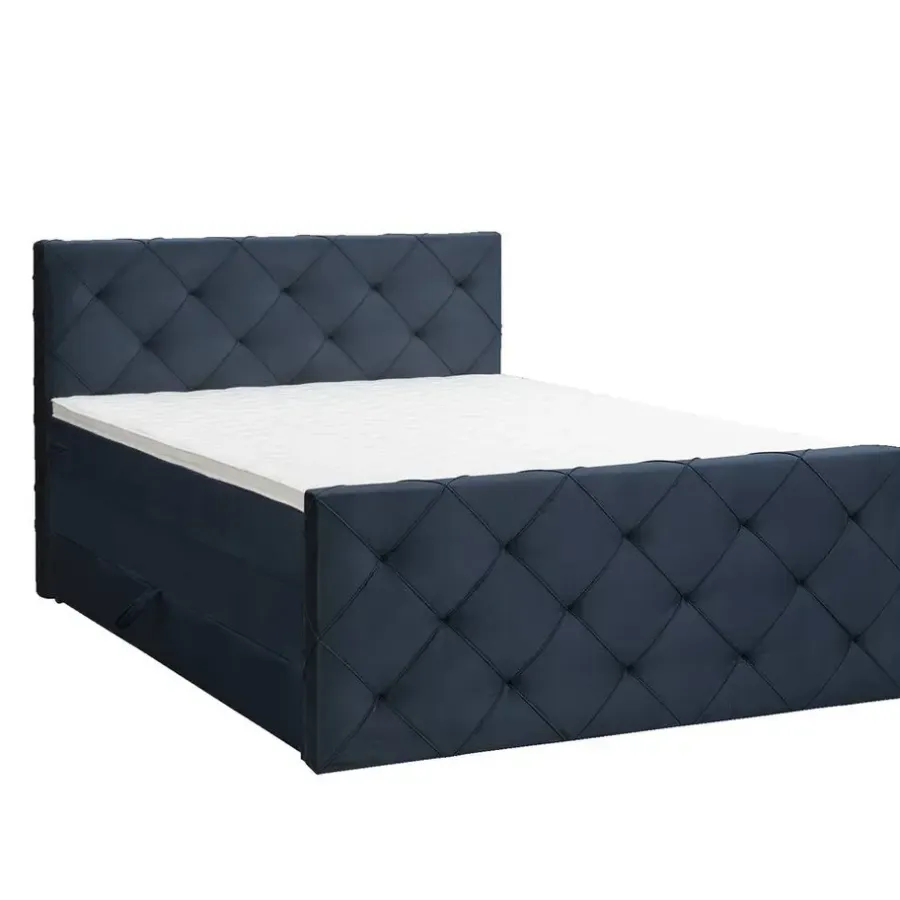 2-Persoons Boxsprings-Leen Bakker Boxspring met opbergruimte en voetbord Liv geruit - blauw - 180x200cm