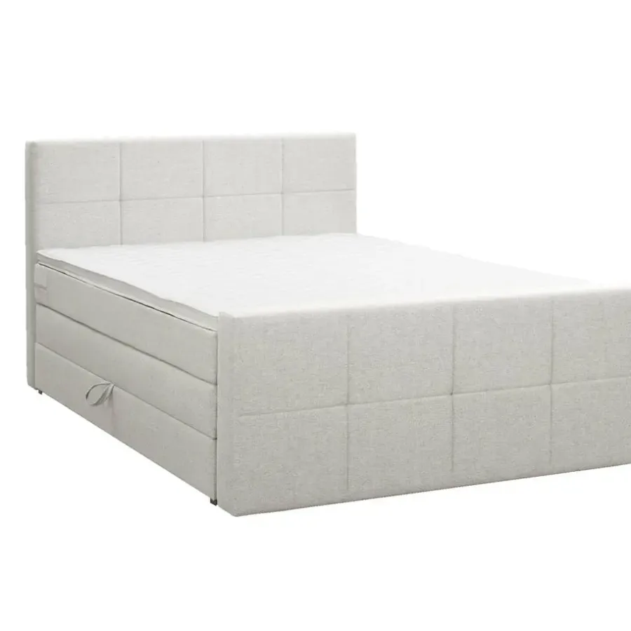 2-Persoons Boxsprings-Leen Bakker Boxspring met opbergruimte en voetbord Liv geblokt - ecru - 140x200cm