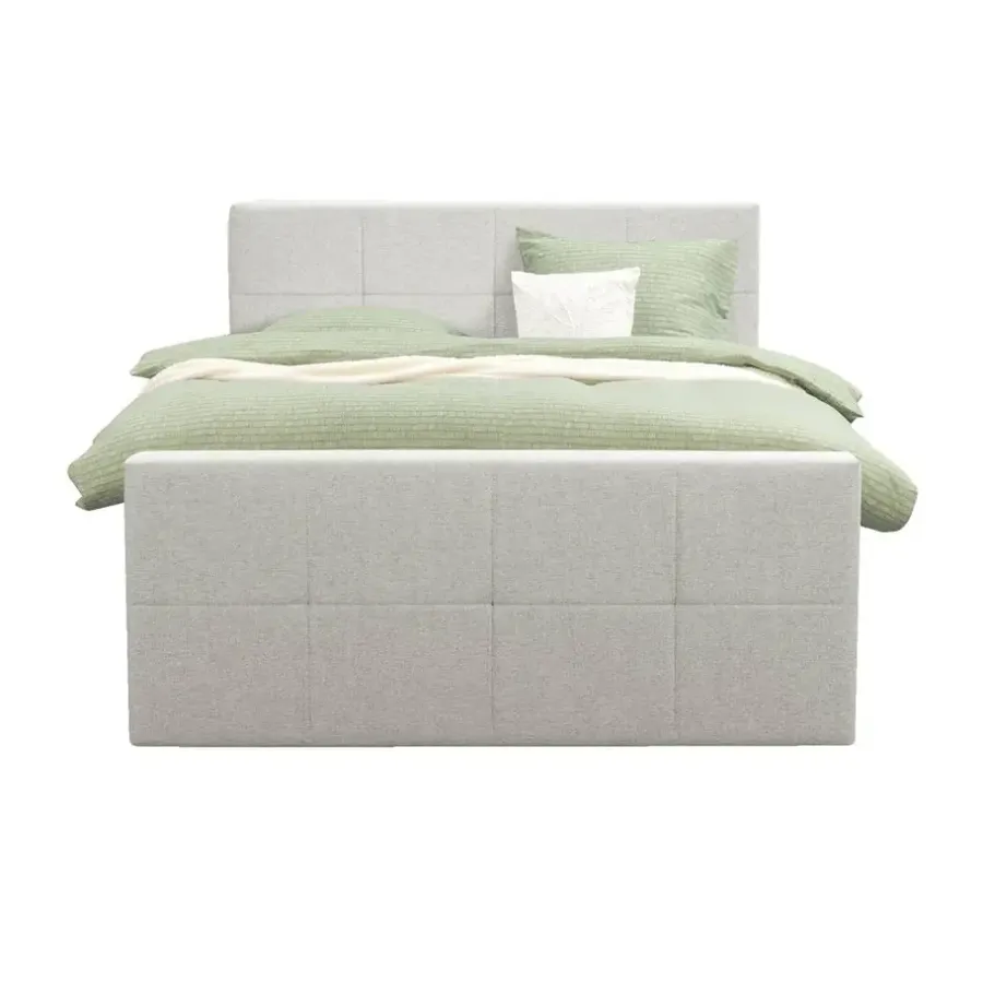 Leen Bakker Boxspring met opbergruimte en voetbord Liv geblokt - ecru - 180x200cm