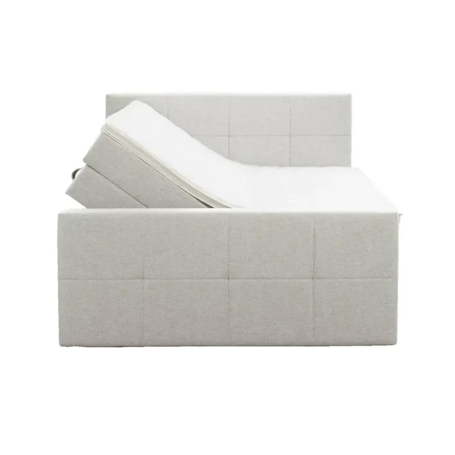 Leen Bakker Boxspring met opbergruimte en voetbord Liv geblokt - ecru - 180x200cm