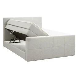 Leen Bakker Boxspring met opbergruimte en voetbord Liv geblokt - ecru - 180x200cm