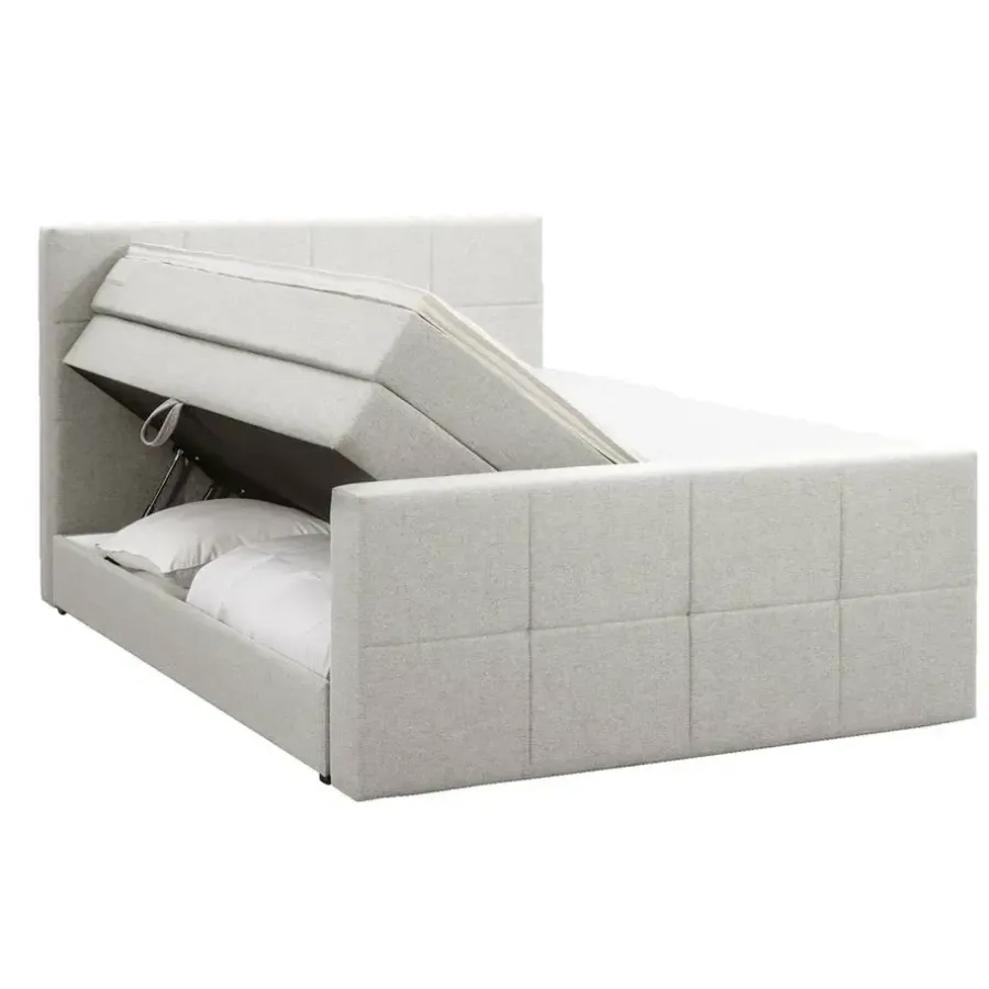 Leen Bakker Boxspring met opbergruimte en voetbord Liv geblokt - ecru - 180x200cm