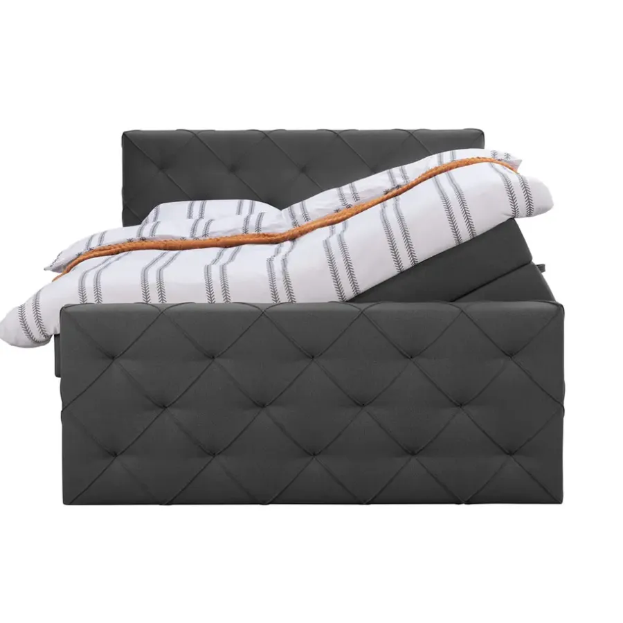 2-Persoons Boxsprings-Leen Bakker Boxspring met opbergruimte en voetbord Liv geruit - antraciet - 180x200cm