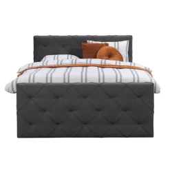 2-Persoons Boxsprings-Leen Bakker Boxspring met opbergruimte en voetbord Liv geruit - antraciet - 180x200cm