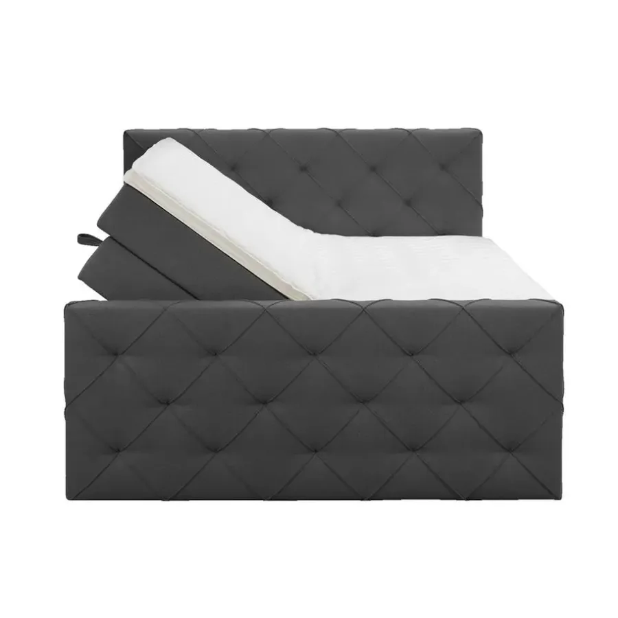 2-Persoons Boxsprings-Leen Bakker Boxspring met opbergruimte en voetbord Liv geruit - antraciet - 180x200cm
