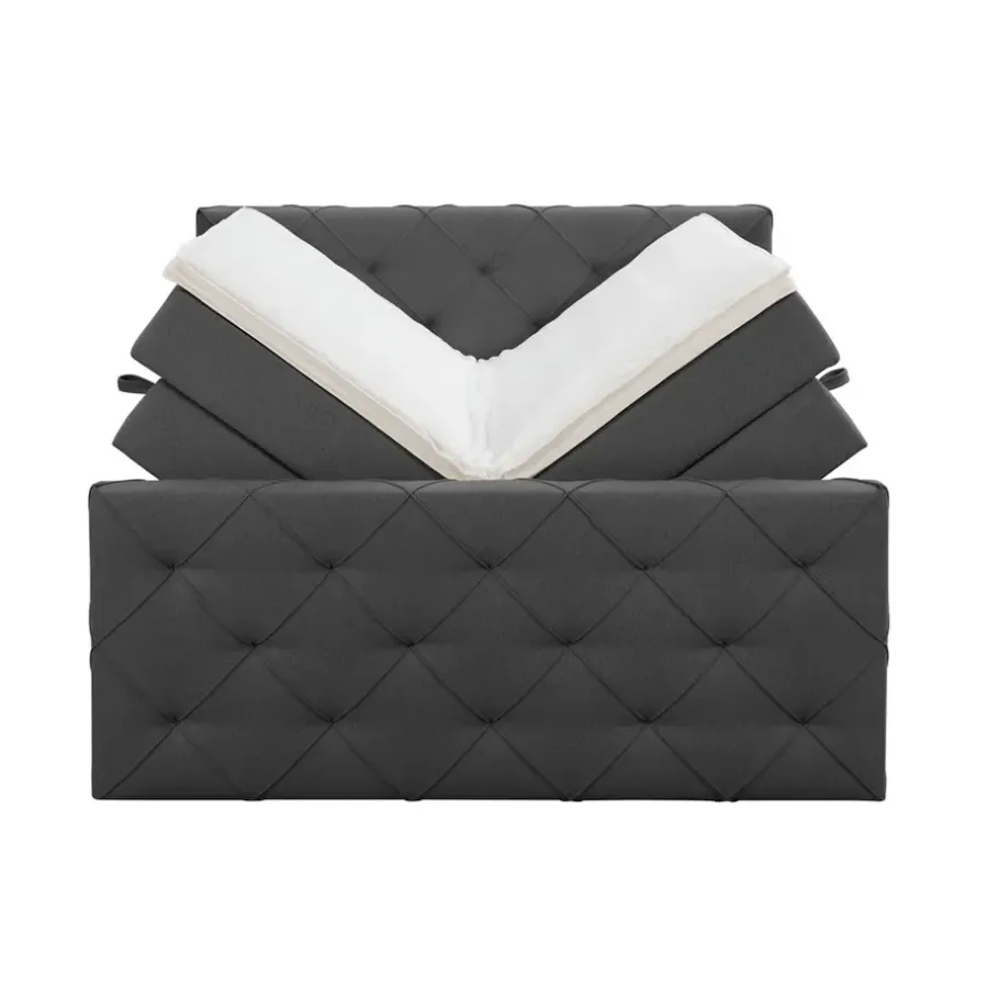 2-Persoons Boxsprings-Leen Bakker Boxspring met opbergruimte en voetbord Liv geruit - antraciet - 180x200cm