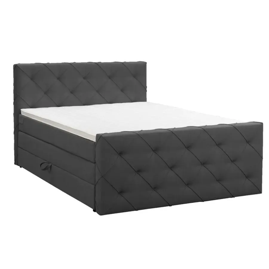 2-Persoons Boxsprings-Leen Bakker Boxspring met opbergruimte en voetbord Liv geruit - antraciet - 180x200cm