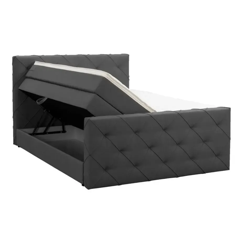 2-Persoons Boxsprings-Leen Bakker Boxspring met opbergruimte en voetbord Liv geruit - antraciet - 180x200cm