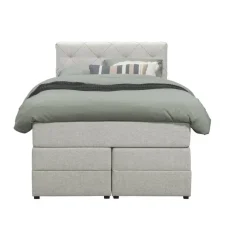Leen Bakker Boxspring met opbergruimte Liv geruit - ecru - 120x200 cm