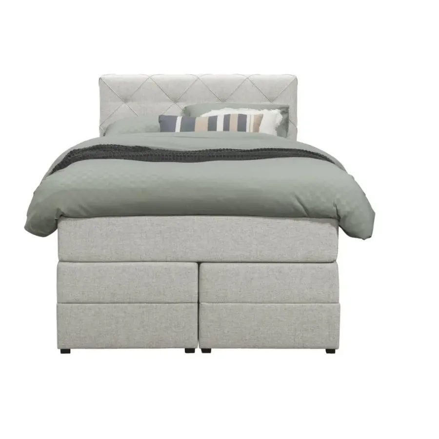 Leen Bakker Boxspring met opbergruimte Liv geruit - ecru - 120x200 cm