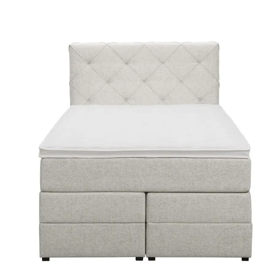 Leen Bakker Boxspring met opbergruimte Liv geruit - ecru - 120x200 cm