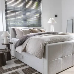 Leen Bakker Boxspring met opbergruimte en voetbord Liv geblokt - ecru - 160x200cm
