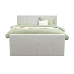 Leen Bakker Boxspring met opbergruimte en voetbord Liv geblokt - ecru - 160x200cm