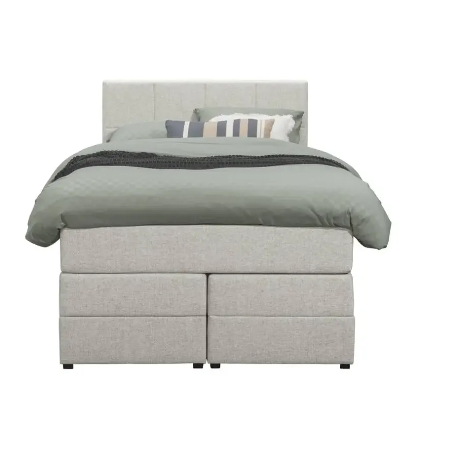 Leen Bakker Boxspring met opbergruimte Liv geblokt - ecru - 120x200 cm