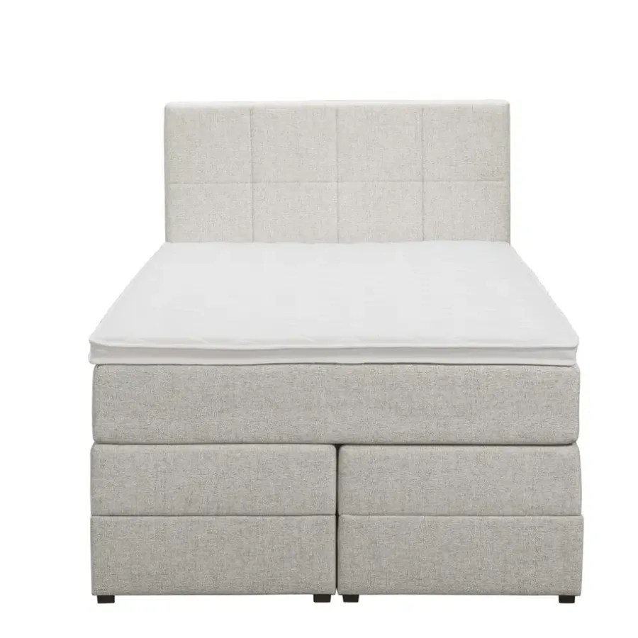 Leen Bakker Boxspring met opbergruimte Liv geblokt - ecru - 120x200 cm