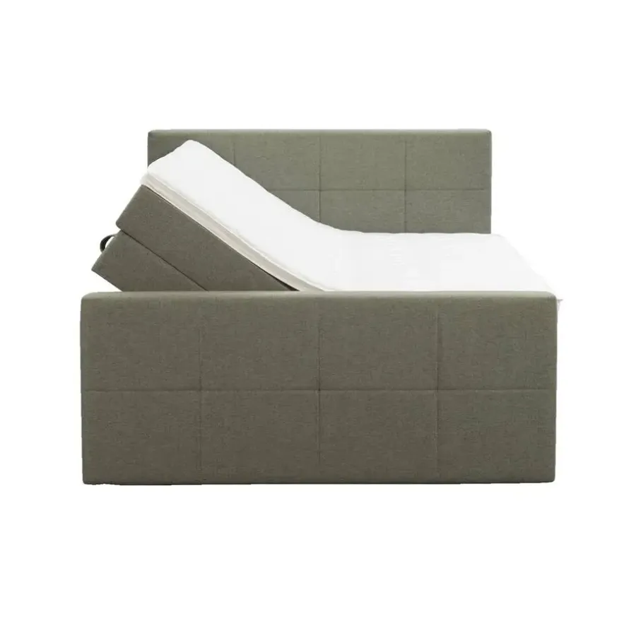 Leen Bakker Boxspring met opbergruimte en voetbord Liv geblokt - groen - 160x200cm