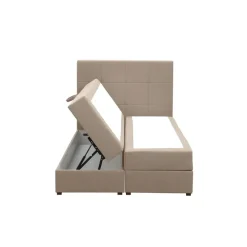 1-Persoons Boxsprings-Leen Bakker Boxspring met opbergruimte Liv geblokt - beige - 120x200 cm