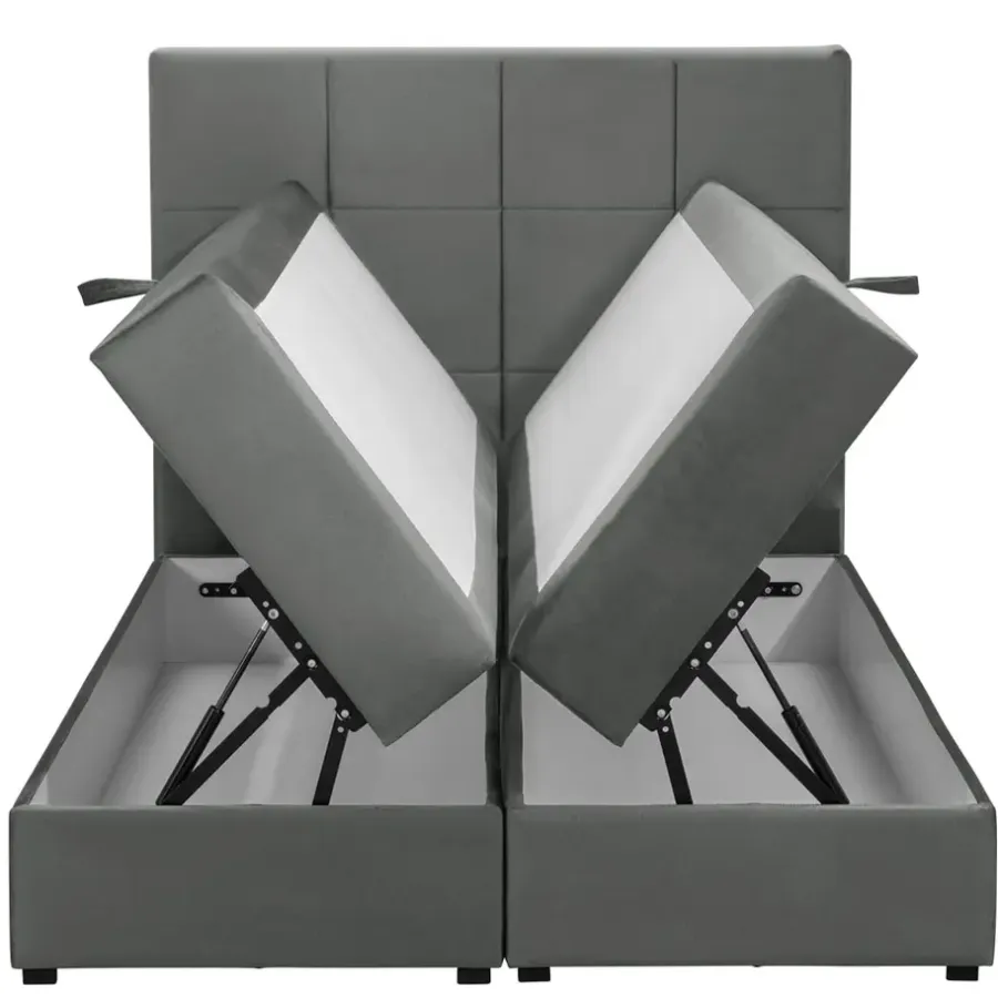 1-Persoons Boxsprings-Leen Bakker Boxspring met opbergruimte Liv geblokt - grijs - 120x200 cm